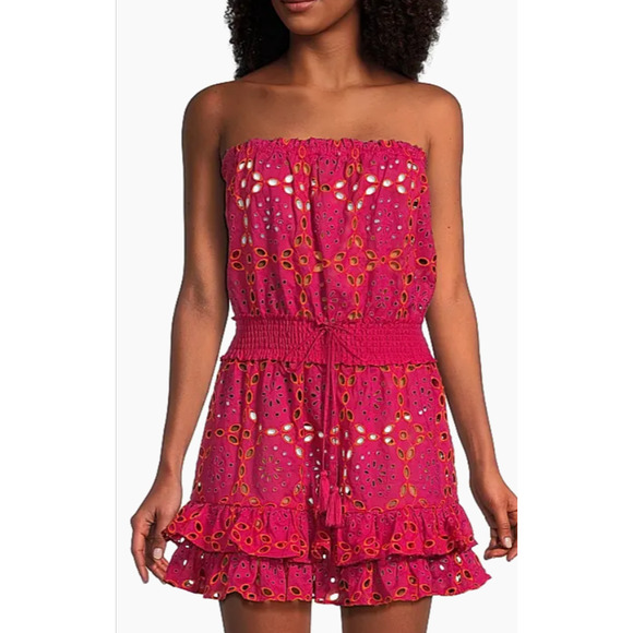 Milly Women's Pink Verity Strapless Eyelet Minidress Size M 6-10 NEW MSRP $399 - Picture 1 of 7